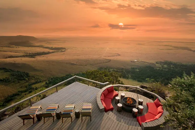 An elegant, design-led guest area at a luxury safari camp