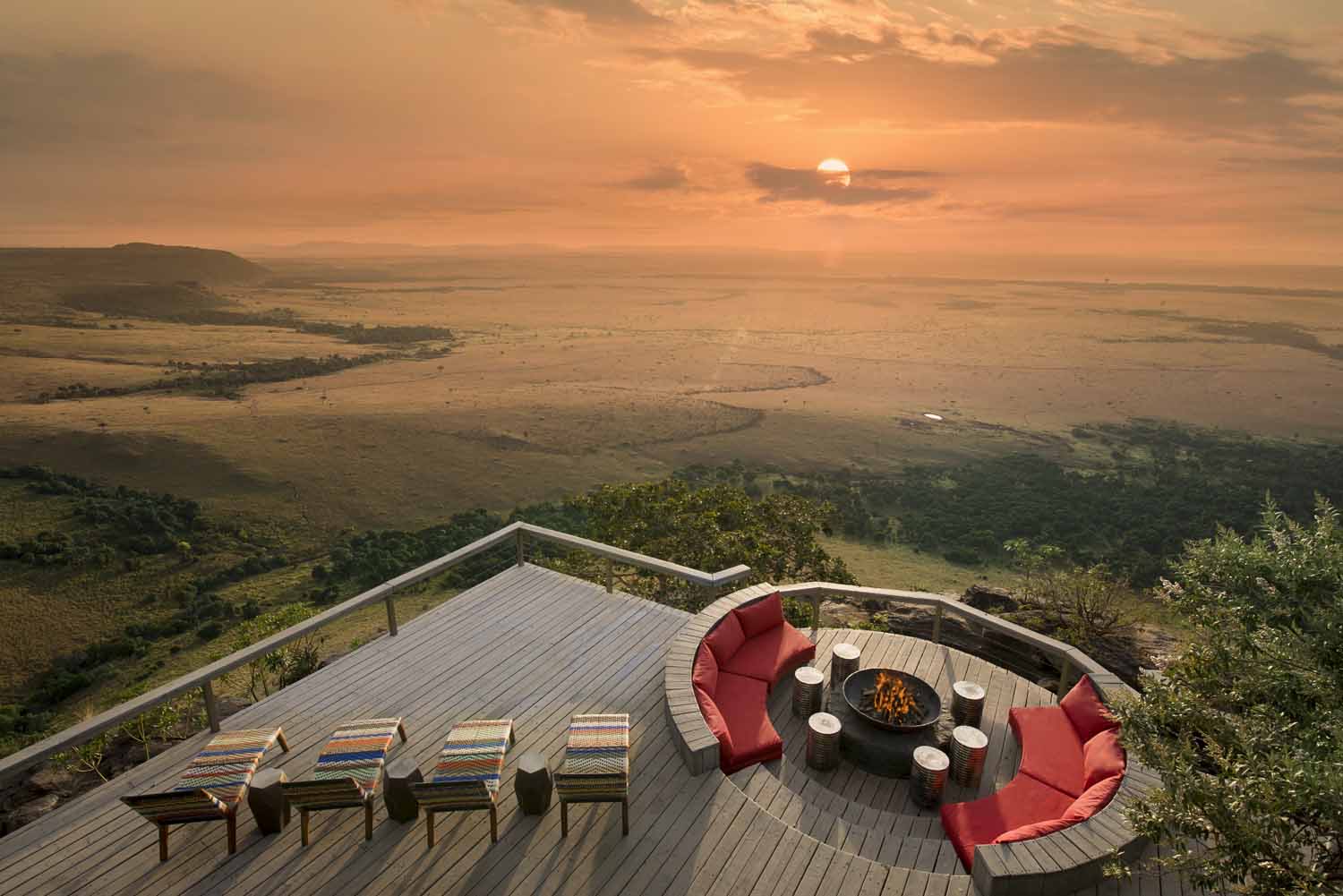 An elegant, design-led guest area at a luxury safari camp